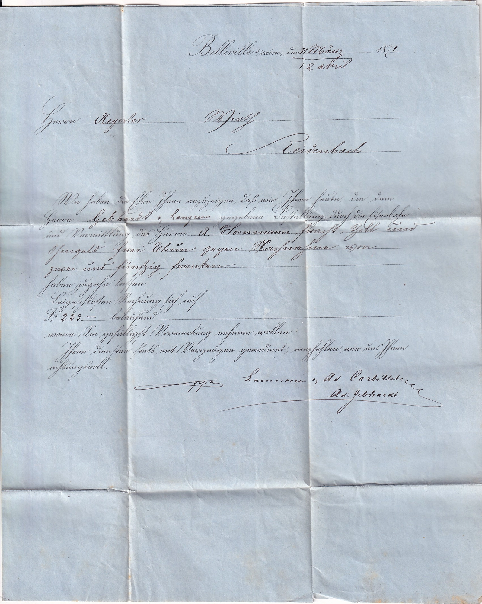 2 N°43B + 46B GC 4245 VILLEFRANCHE SUR SAONE POUR LA SUISSE CANTON DE BERNE