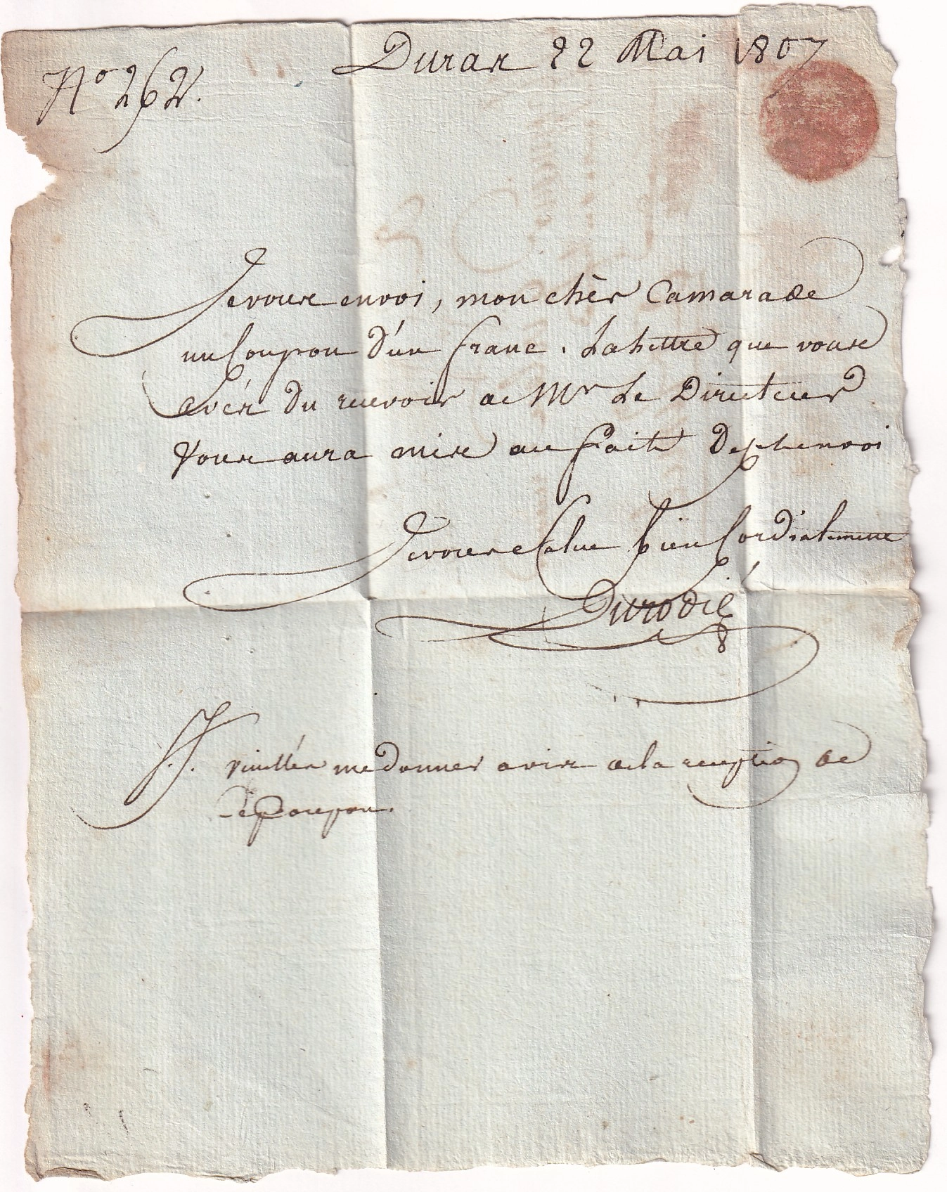 2 DEBOURSE VILLENEUVE 45 DEBOURSE LOT ET GARONNE 1807 DEPART MARMANDE POUR FUMEL INDICE 22