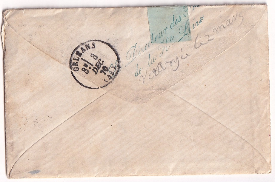 1 GUERRE 1870 FRANCHISE LE DIRECTEUR DES POSTES DE LA HAUTE LOIRE LE PUY EN VELAY ARMEE DE LA LOIRE POUR ORLEANS LOIRET