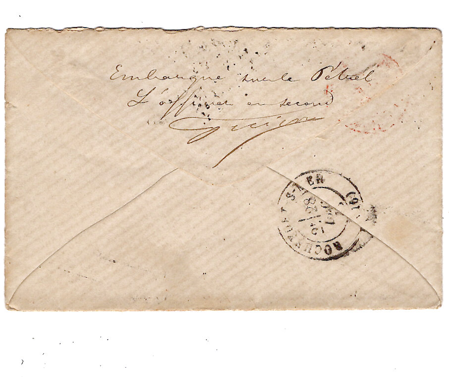 1 COLONIES 15C+5C PAIRE PETITE LETTRE PC GC 532  CACHET ROUGE BORDEAUX 1872 + PETREL AU DOS MME VIAUD LOTI