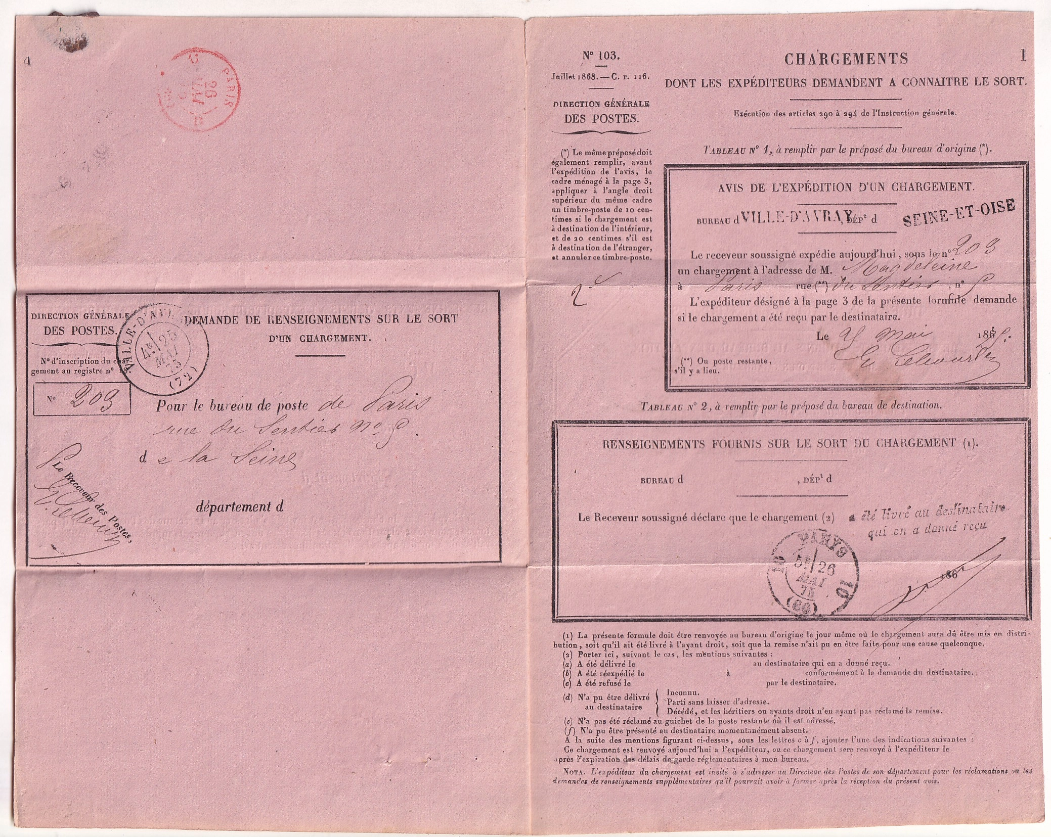 3 N°53 + 55 GC 4221 SUR AVIS DE CHARGEMENT ROSE COMPLET