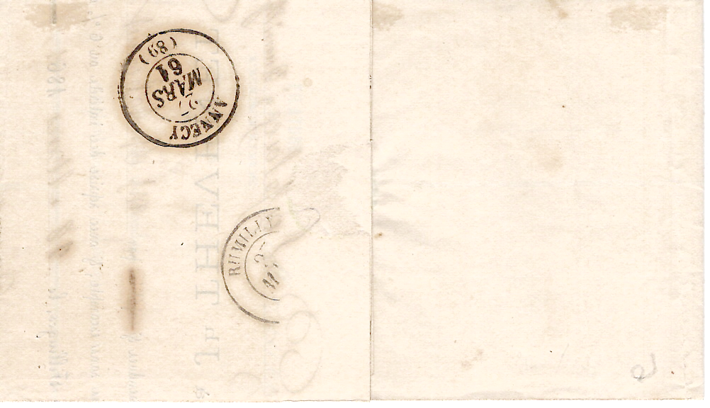1 FRANCE N° 14 PC 4200 TYPE 15 ANNEMASSE 26 MARS 1861 LETTRE FILATURE FILLINGES