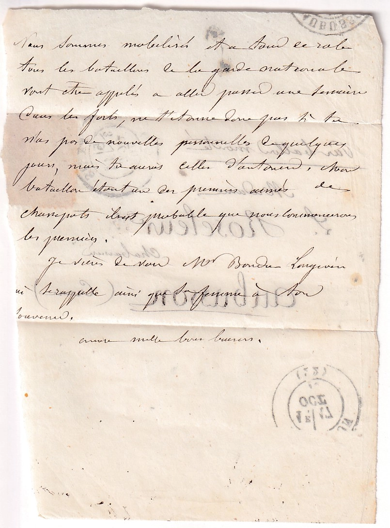 2 N°29 PARIS 11.10.1870 BALLON MONTE LE GODEFROY CAVAIGNAC LETTRE DE ALFRED ROSELEUR A SA FEMME AUBUSSON CREUSE ARRIVE 17.10.1870