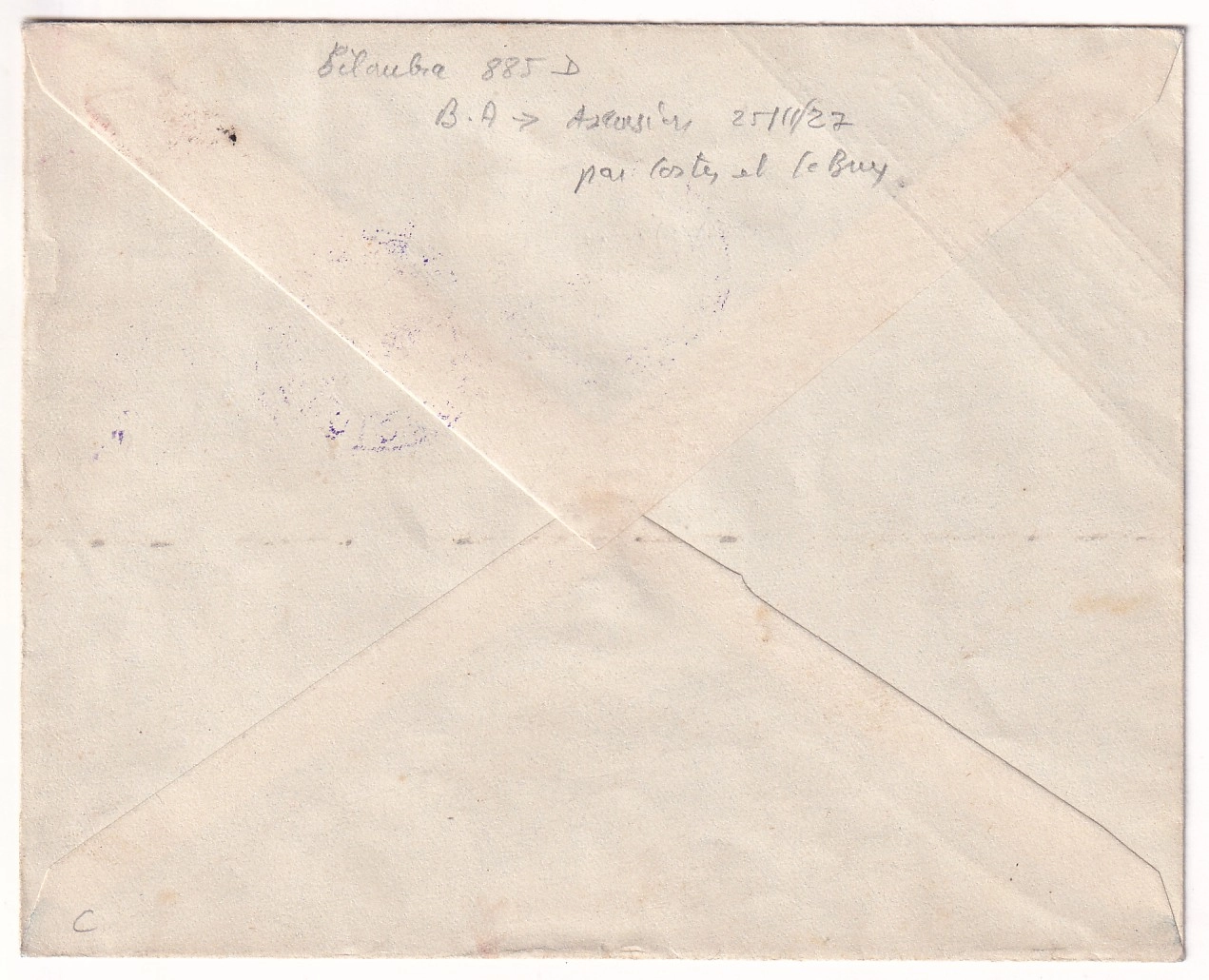 1 VOYAGE NUNGESSER ET COLI COSTES ET LEBRIX ETAPES ASUNCION PARAGUAY BUENOS AIRES ARGENTINE 25 NOVEMBRE 1927
