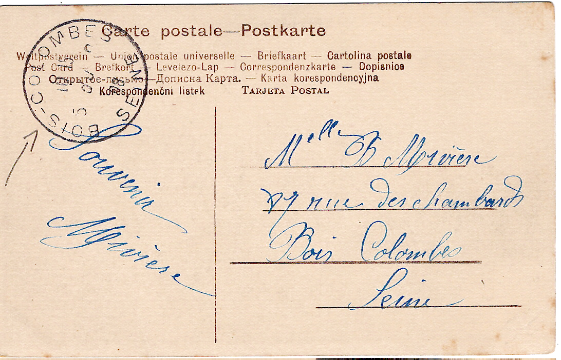 1 SEMEUSE N° 137 AU RECTO CARTE HOROPLAN ESSAI BOIS COLOMBES 5.9.1908 SEINE