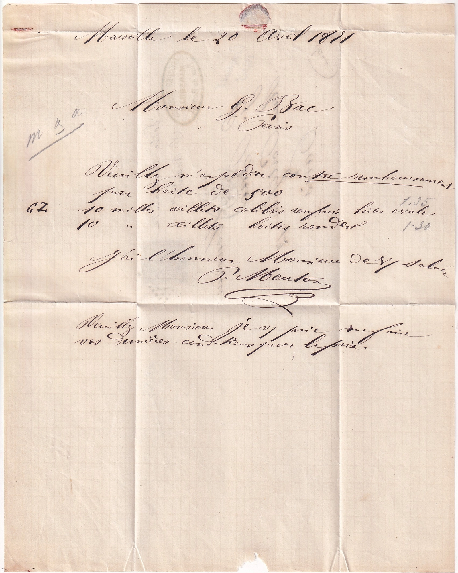 1 TENTATIVE ENTREE COMMUNE DE PARIS MARSEILLE 20 AVRIL 1871 MENTION POSTE RESTANTE A ST MANDE RARE