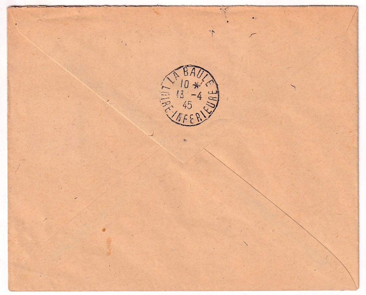1 TIMBRE DE GUERRE N°8 X2 RECOMMANDE BATZ SUR MER POCHE DE ST NAZAIRE 12 AVRIL 1945 POUR LA BAULE LOIRE INFERIEURE
