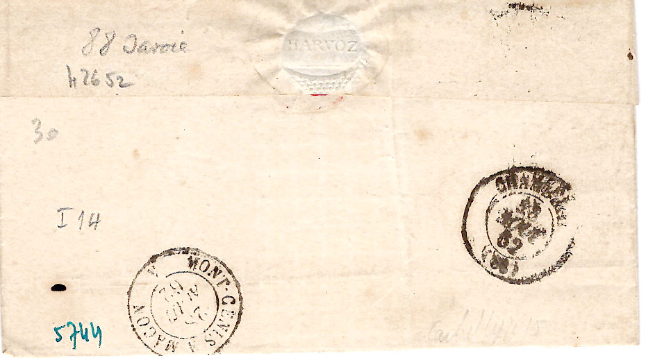 1 N° 14 PC TYPE 15 ST MICHEL MAURIENNE 28 AOUT 1862 LETTRE SAVOIE