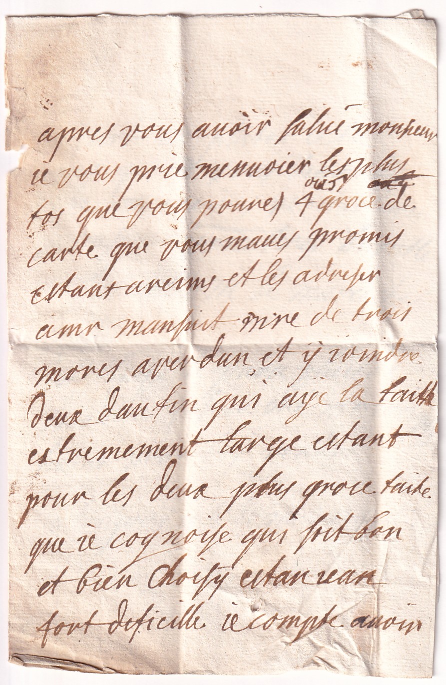 1 MARQUE MANUSCRIT DE LONGWY MOSELLE DE 1699 LENAIN N°1 POUR REIMS MARNE