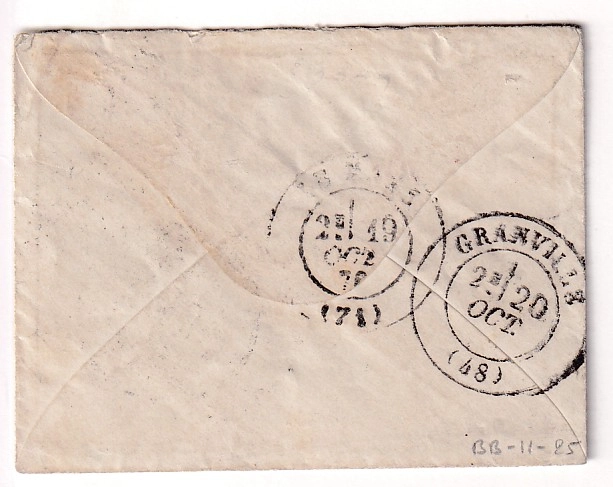 1 BALLON MONTE PLI CONFIE LE JULES FAVRE N°1 N°29 GC 3997 TOURS INDRE ET LOIRE 18.10.1870  POUR GRANVILLE MANCHE CACHET PASSAGE LE MANS SARTHE ARRIVE 20.10.1870
