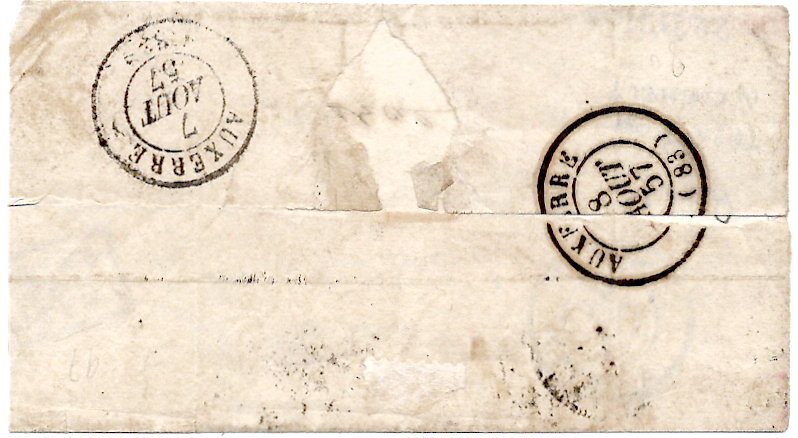 1 N° 14 PIQUAGE CLAMECY LETTRE INCOMPLETE PC 876 CLAMECY 1857 + CERTIFICAT