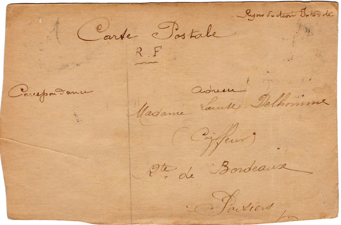 1 BLANC 5C CARTE DESSIN AVEC TIMBRES DECOUPES SEMEUSE MOUCHON POITIERS VIENNE 18.5.1905