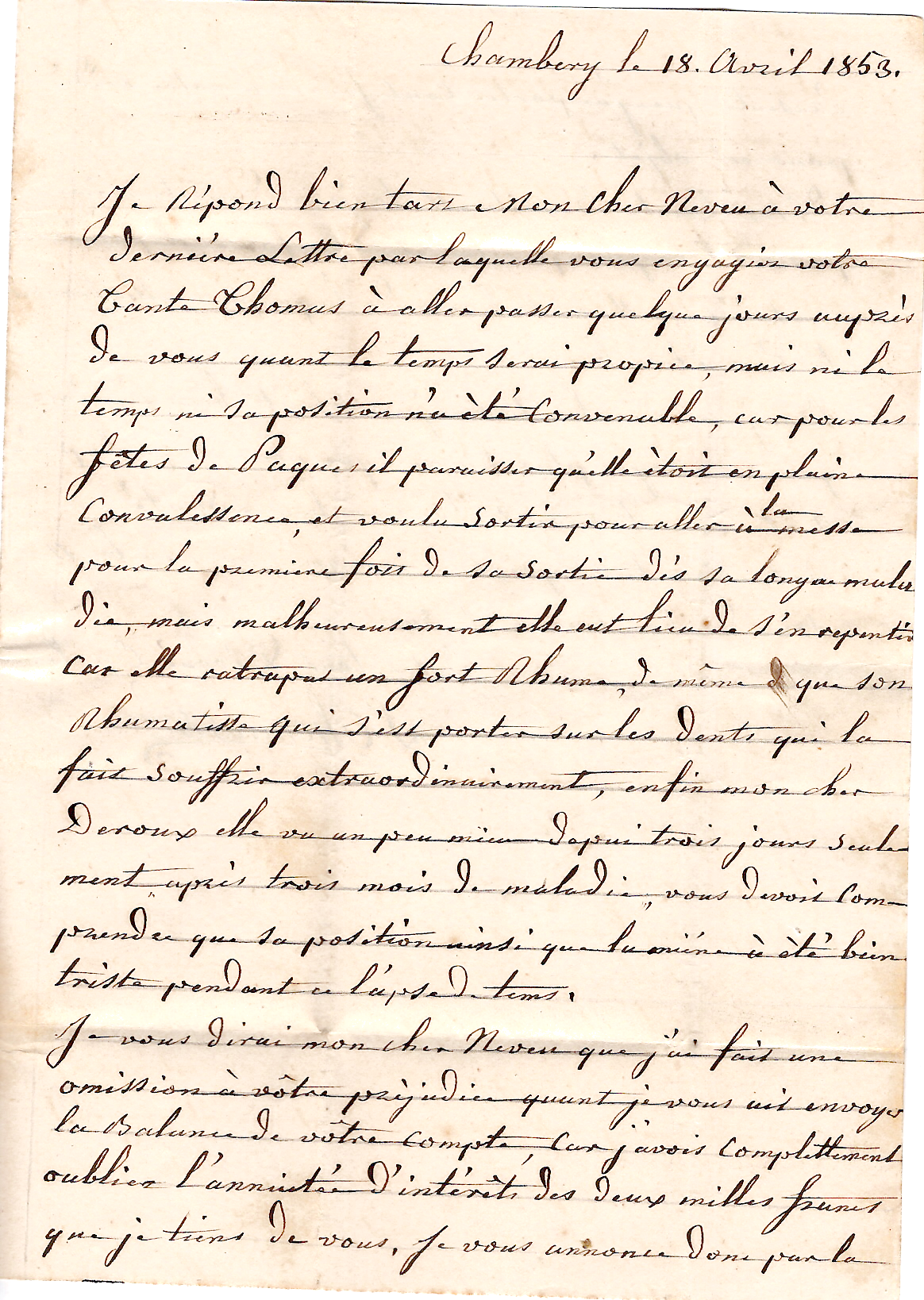 2 SARDE N°2 GRAND BDF GRILE ROMBI LETTRE CHAMBERY 18 FEV 1853 POUR EVIAN RARE