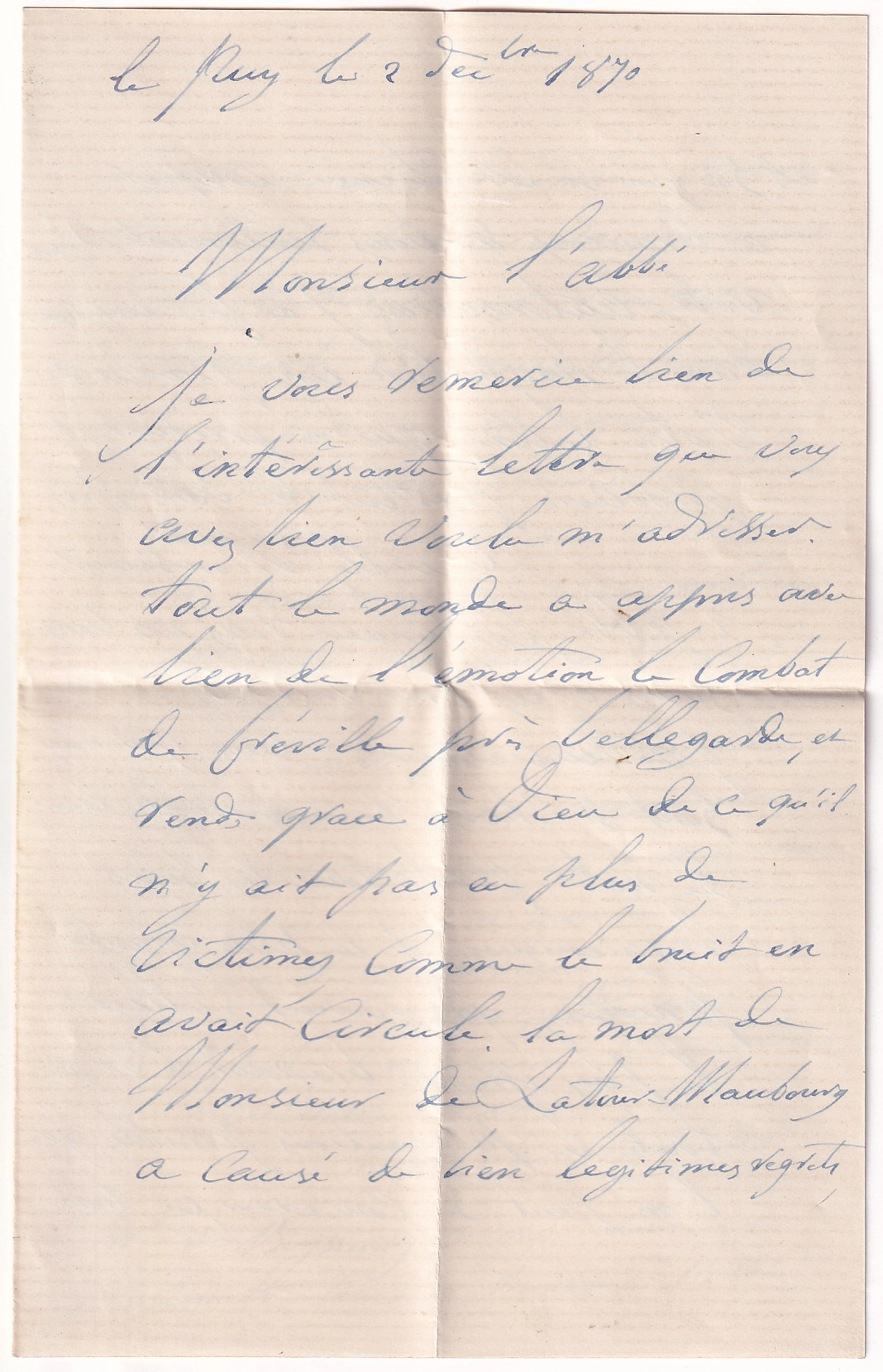 2 GUERRE 1870 FRANCHISE LE DIRECTEUR DES POSTES DE LA HAUTE LOIRE LE PUY EN VELAY ARMEE DE LA LOIRE POUR ORLEANS LOIRET