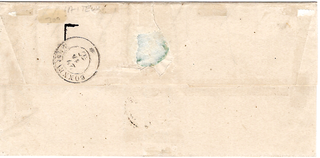 1 SARDE 20C BLEU LAITEUX LETTRE ANNEMASSE 29 JAN 1857 POUR BONNEVILLE