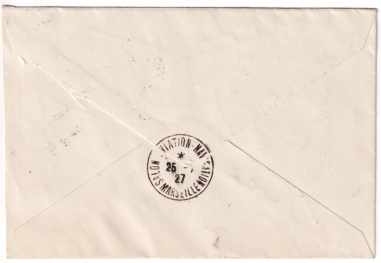 1 POSTE AERIENNE N°1 + N°2 SUR LETTRE PAR AVION SIGNE CALVES MARSEILLE AVIATION 1927 POUR MARSEILLE