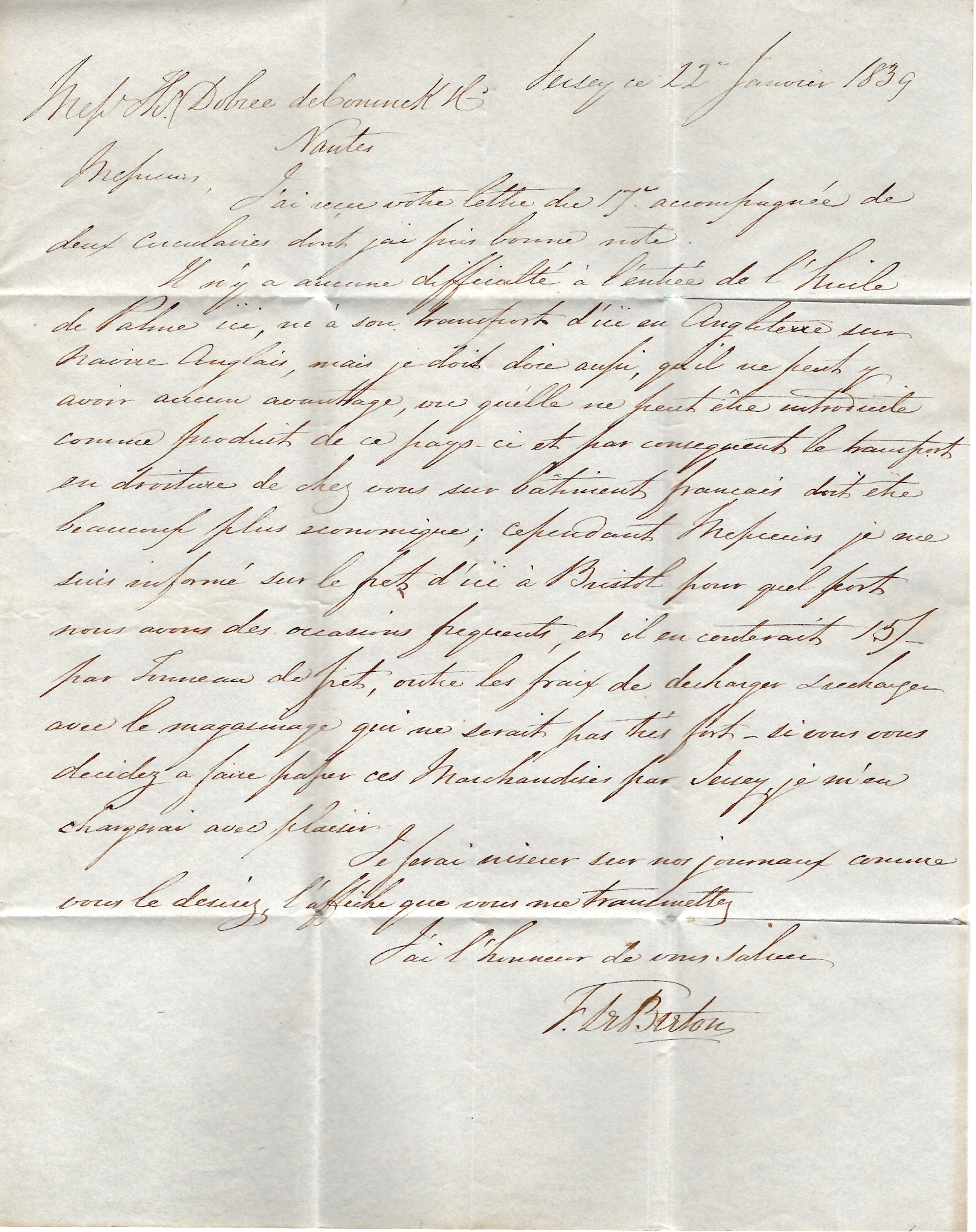 2 JERSEY LETTRE + GRANVILLE 1839 POUR NANTES + PAYS OUTREMER