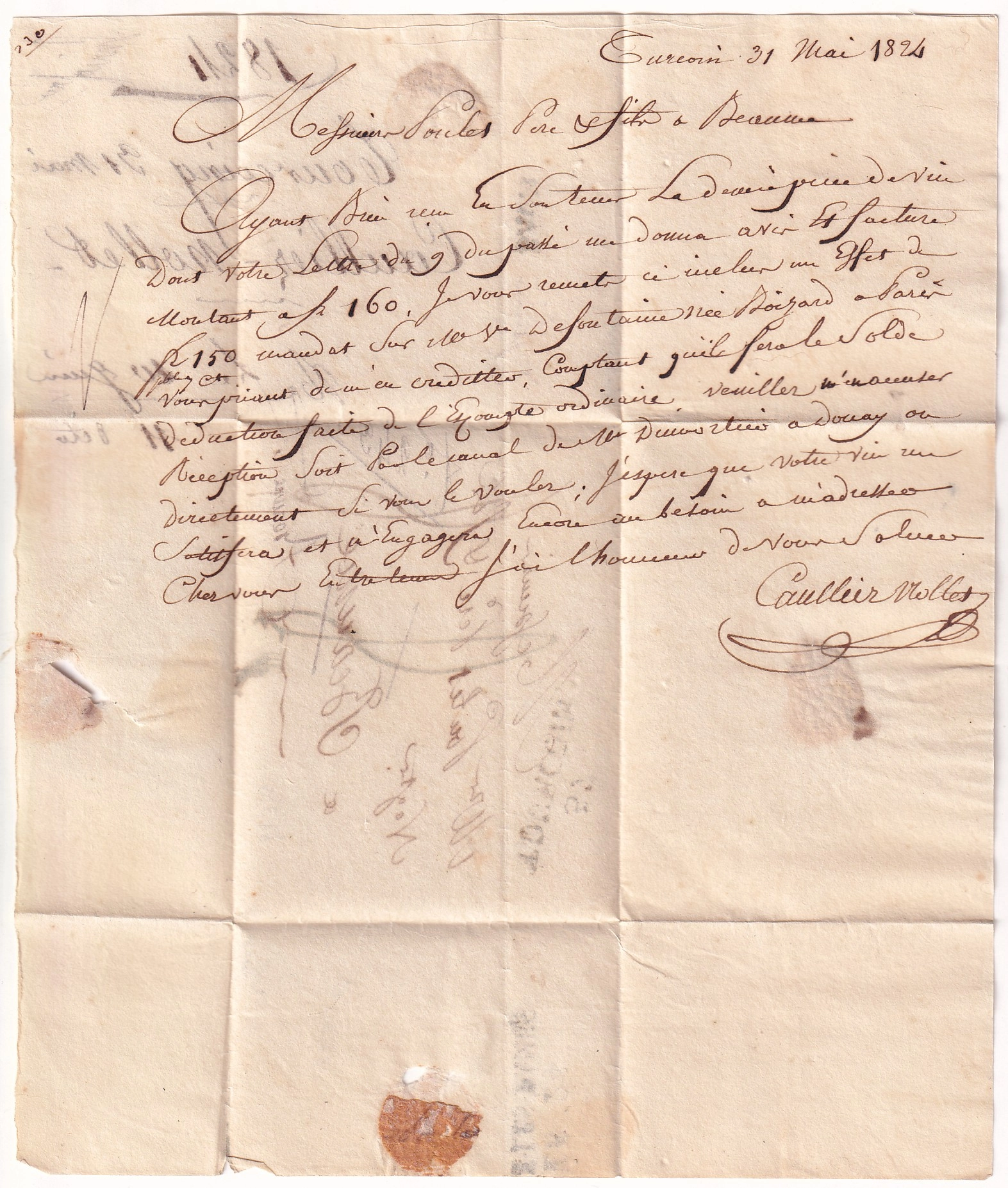 2 DEBOURSE DEB 24 BAUME LES DAMES DOUBS 1824 DEPART TOURCOING NORD INDICE 19