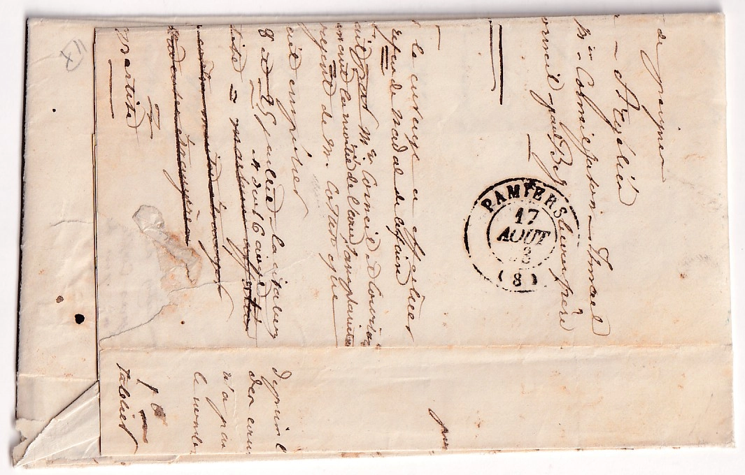 1 N°10 CURSIVE 8 LARROQUE D'OLMES ARIEGE + CAD TYPE 13 MIREPOIX TAXE 25C MANUSCRIT BOITE RURALE B LA PEYRAT POUR PAMIERS
