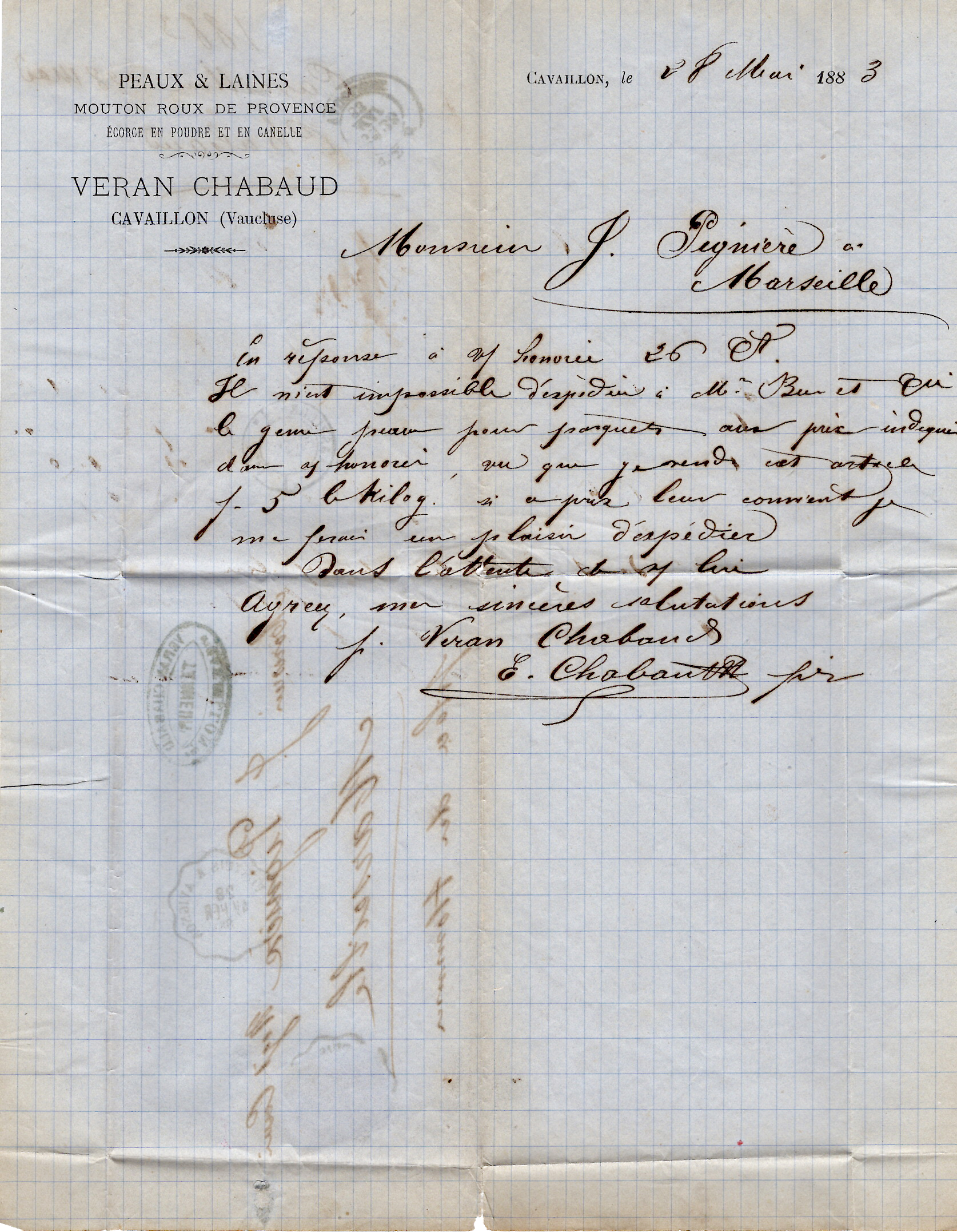 2 SAGE 15C LETTRE CONVOYEUR LE PERTUIS A AVIGNON AV. PER 1883 COTE 240€