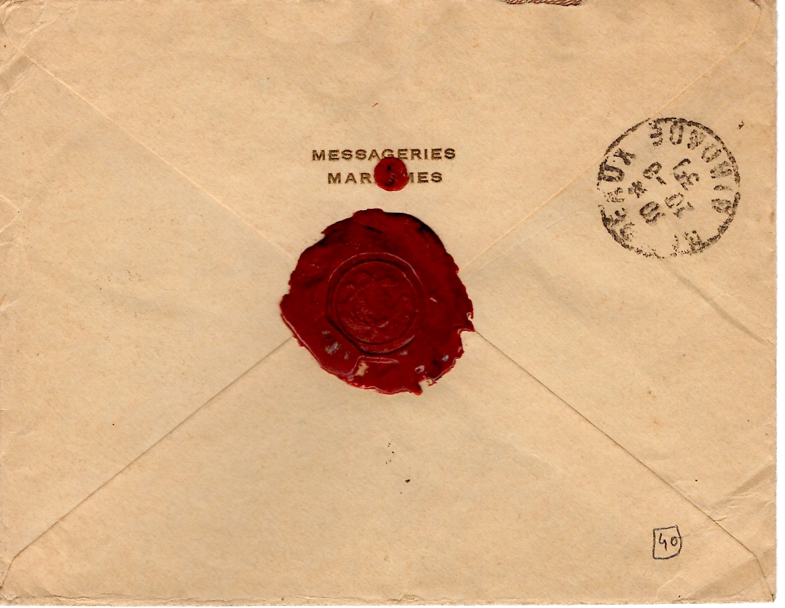 1 PAIX 1FR40 PAIRE LETTRE REC MARITIME MARSEILLE A LA REUNION N° 1 1939