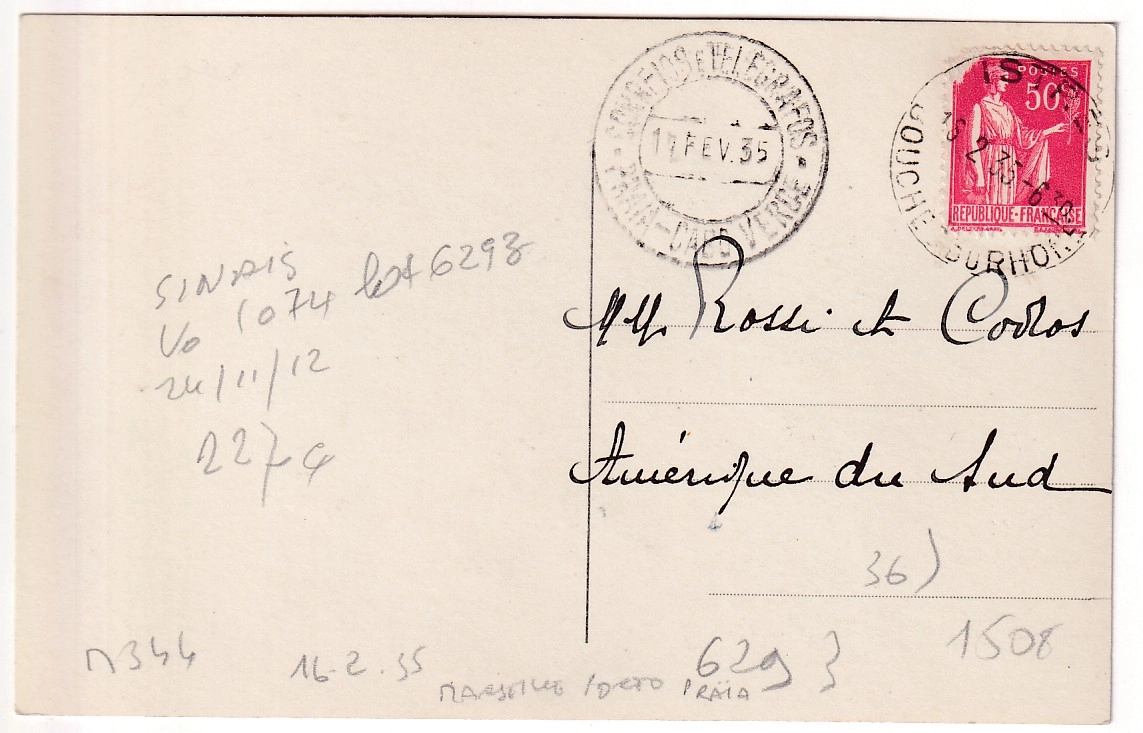 1 CARTE POSTALE EFFIGIES DE COSTES ET ROSSI OBLI ISTRES BOUCHES DU RHONE AVEC SIGNATURE AUTOGRAPHE PRAIA CAPO VERDE