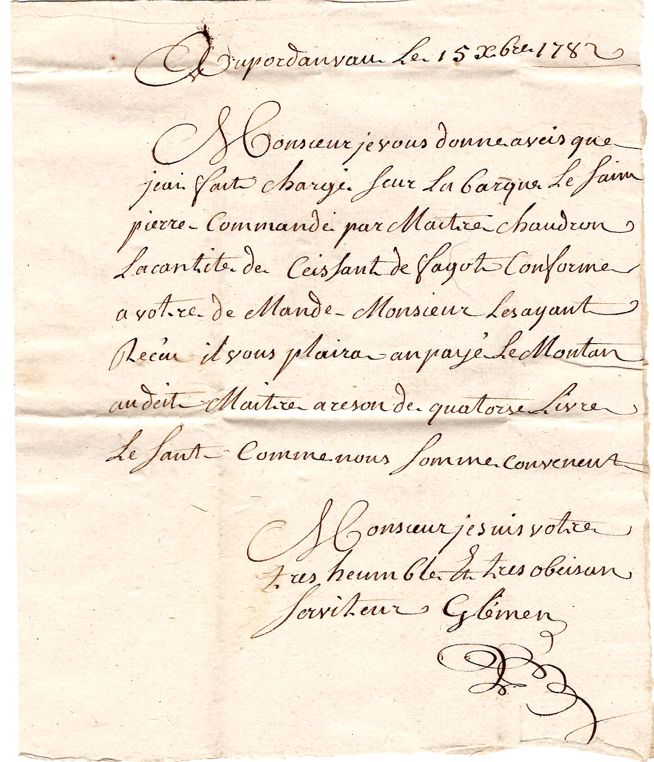 2 CHARENTE INFERIEURE MARQUE TAILLEBOURG 1782 LETTRE POUR LA ROCHELLE COTE 1300€