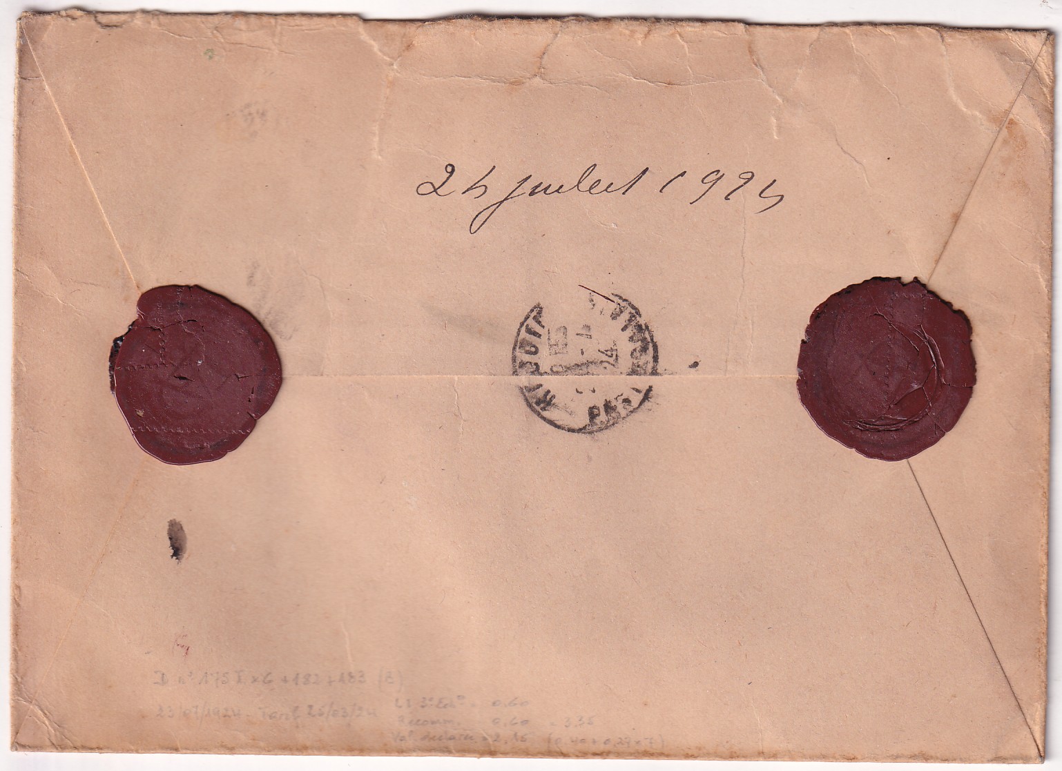 1 N°176 X6 183 184 PARIS 1924 RECOMMANDE 3EME ECHELON VALEUR DECLARE POUR HESDIN PAS DE CALAIS