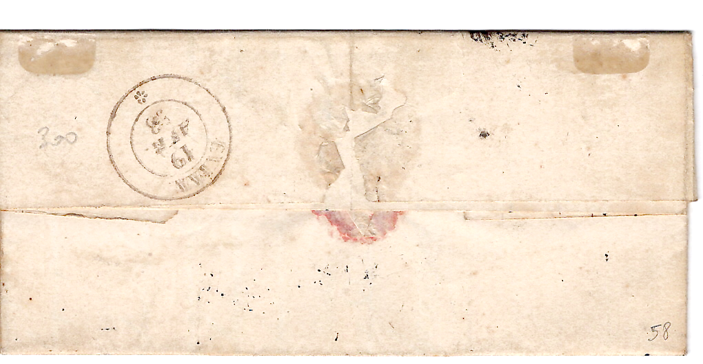 1 SARDE N°2 GRAND BDF GRILE ROMBI LETTRE CHAMBERY 18 FEV 1853 POUR EVIAN RARE