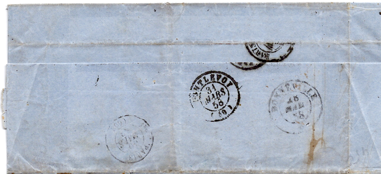 1 SARDE 40C EFFLEURE EN BAS 10C GRANDES MARGES LETTRE TANINGES 1858 POUR  LOIR ET CHER