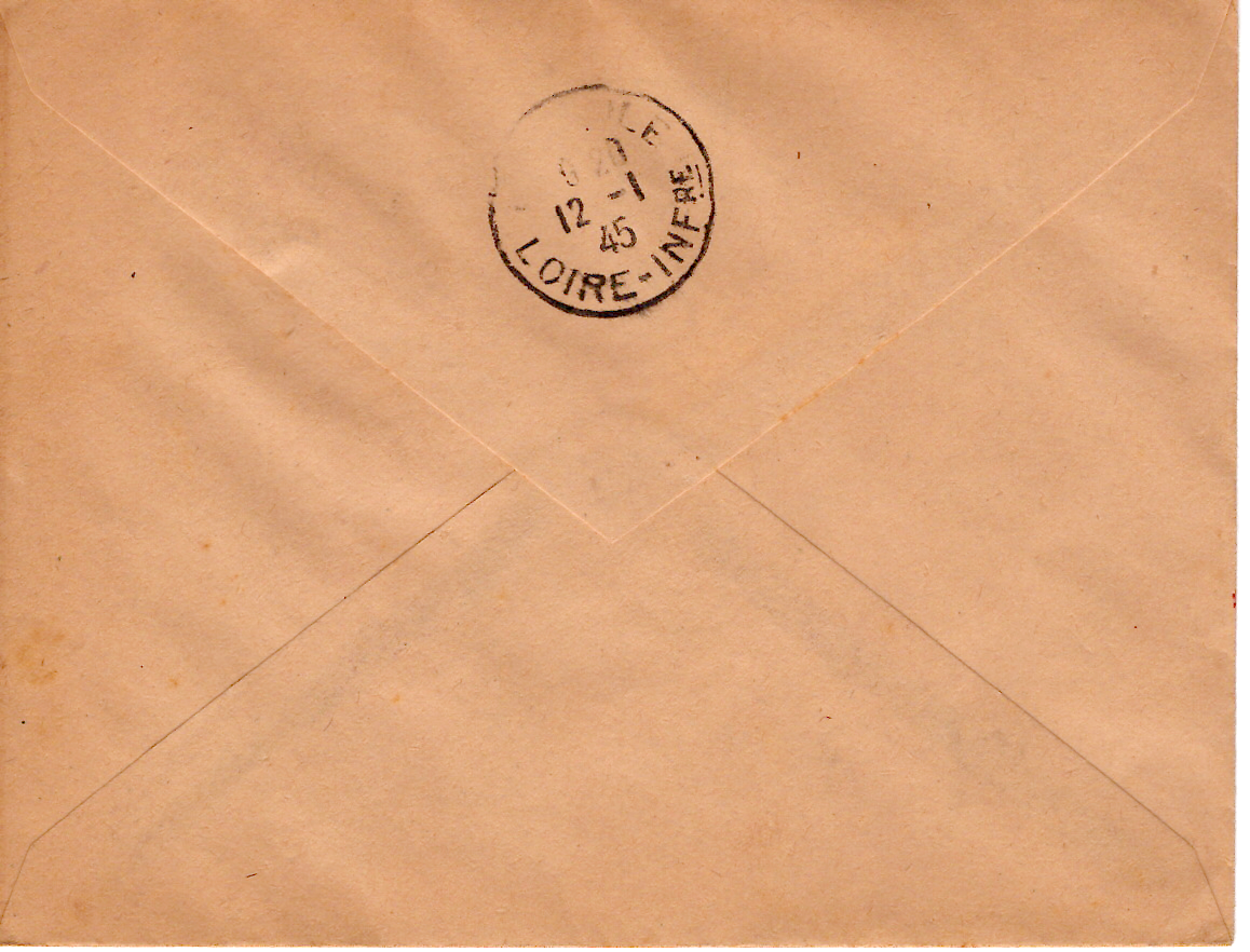 1 PETAIN 1FR50 SN + BLASON BRETAGNE 10FR LETTRE REC LA BAULE 11.1.1945 ILOT ST NAZAIRE POCHE