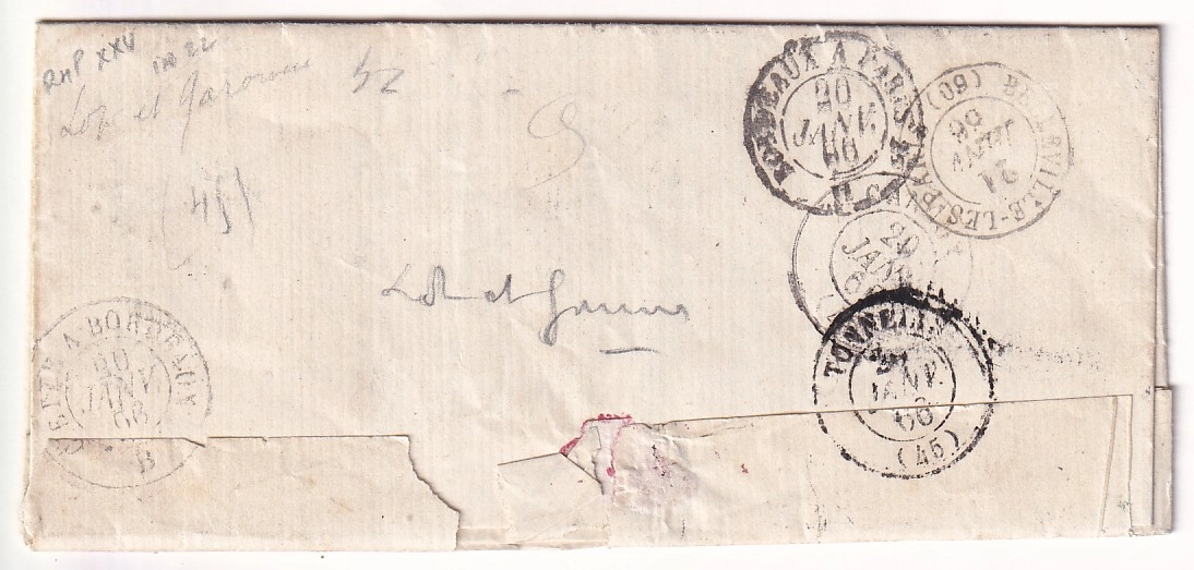 1 N°22 GC 717 BOITE MOBILE CANCON LOT ET GARONNE 1866 POUR BELLEVILLE PARIS