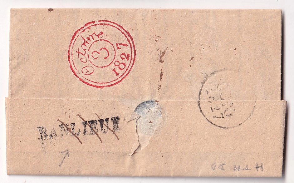 1 DOUBLE CURSIVE 13 VIMONT CROISSANVILLE CALVADOS 1827 INDICE 21 POUR CREIL OISE AU DOS BANLIEUE