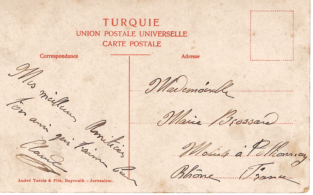1 LEVANT 5C BLANC AU RECTO CARTE JEUNE FILLE LIBAN COSTUME DE FETE + TAD CORR ARMEES 1911 BEYROUTH