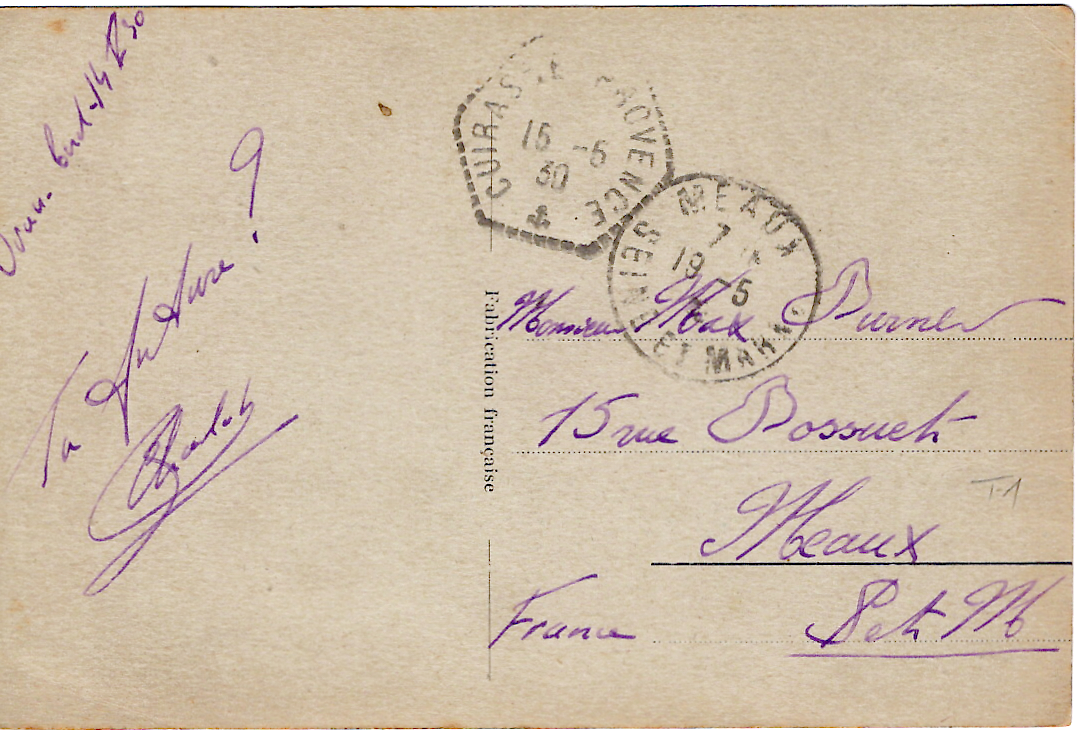 1 ALGERIE 25C AU RECTO CARTE JOLIE ZINETTE CACHET HEX PERLE CUIRASSE PROVENCE 15.3.30