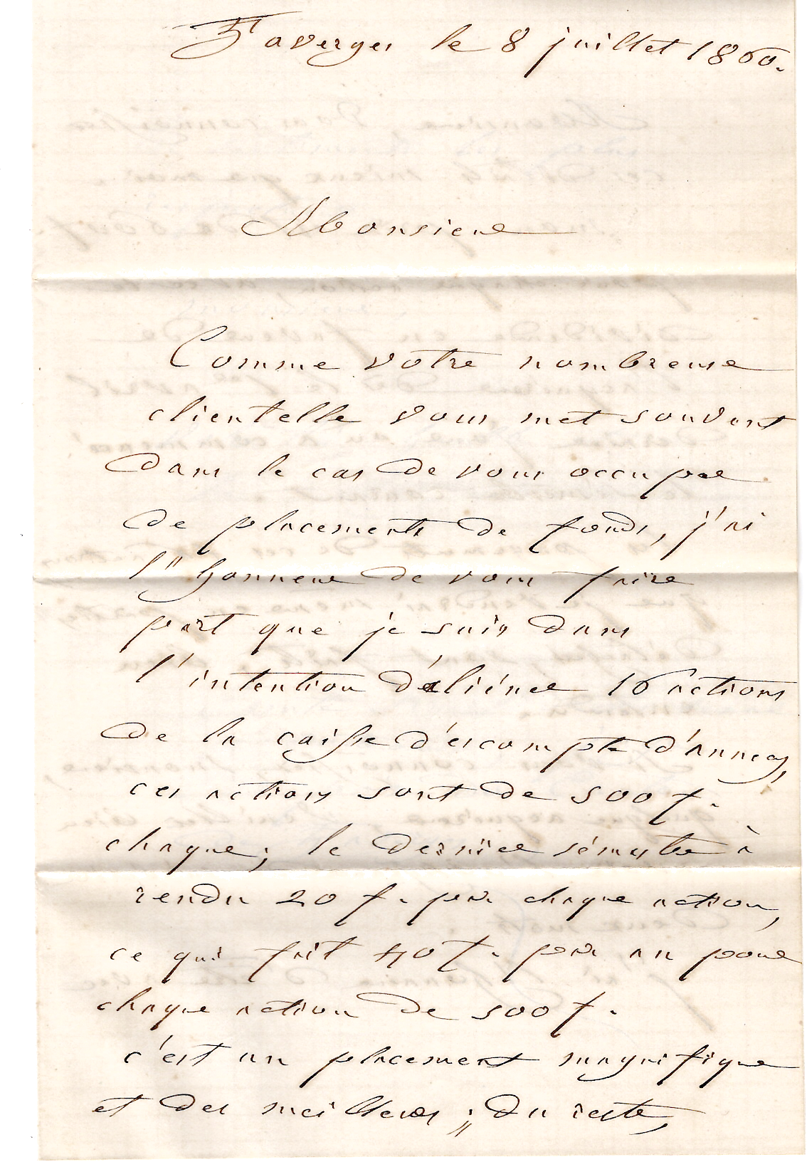 2 FRANCE N° 14 CACHET SARDE FAVERGES 8 JUIL 1860 LETTRE SIGNE BAUDOT BRUN + CERTIFICAT DROUOT 18