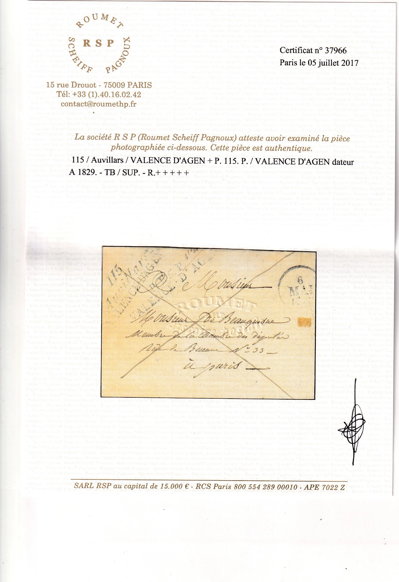 5 DOUBLE CURSIVE 115 AUVILLARS VALENCE D'AGEN + P115P VALENCE D'AGEN LOT ET GARONNE POUR PARIS 1829 INDICE 22