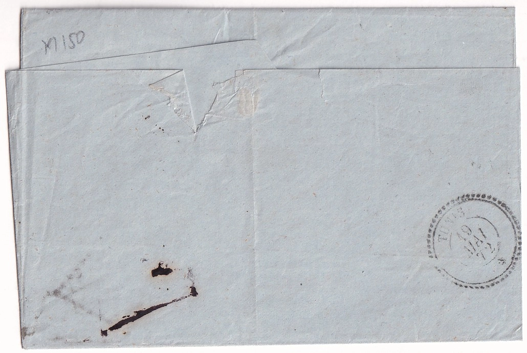 1 N°48 X2 GC 5005 ALGER ALGERIE POUR TUNIS TUNISIE 1872 NOM DECOUPE