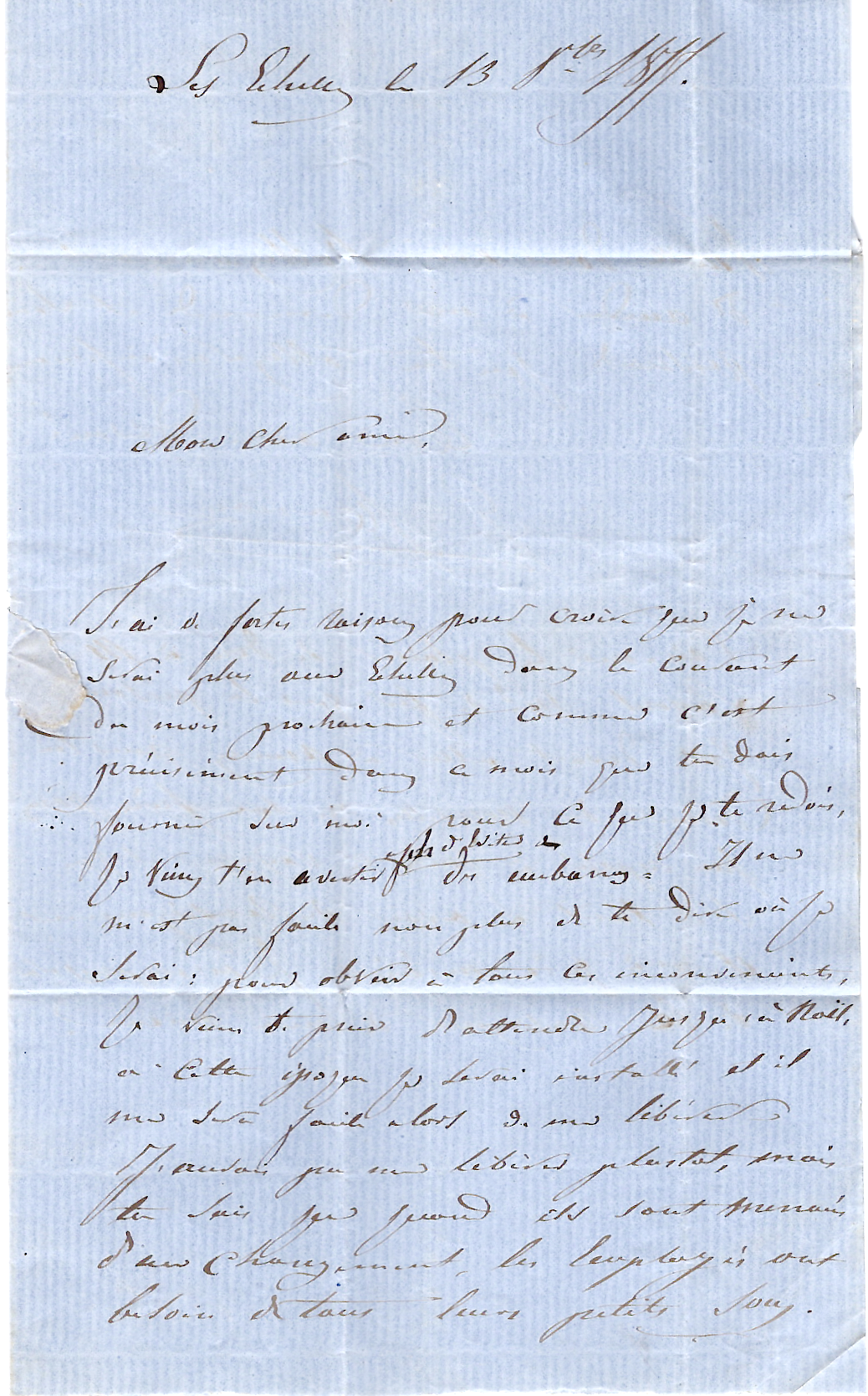 2 SARDE 20C EFFLEURE CACHET SARDE BLEU LES ECHELLES 1858 POUR ANNECY