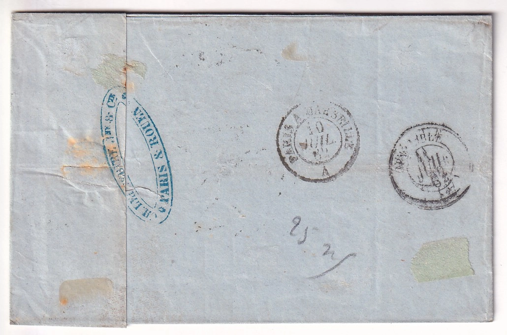 1 N°14B BANDE DE 4 TTB PC 2738 ROUEN SEINE INFERIEURE POUR GRENOBLE 1862