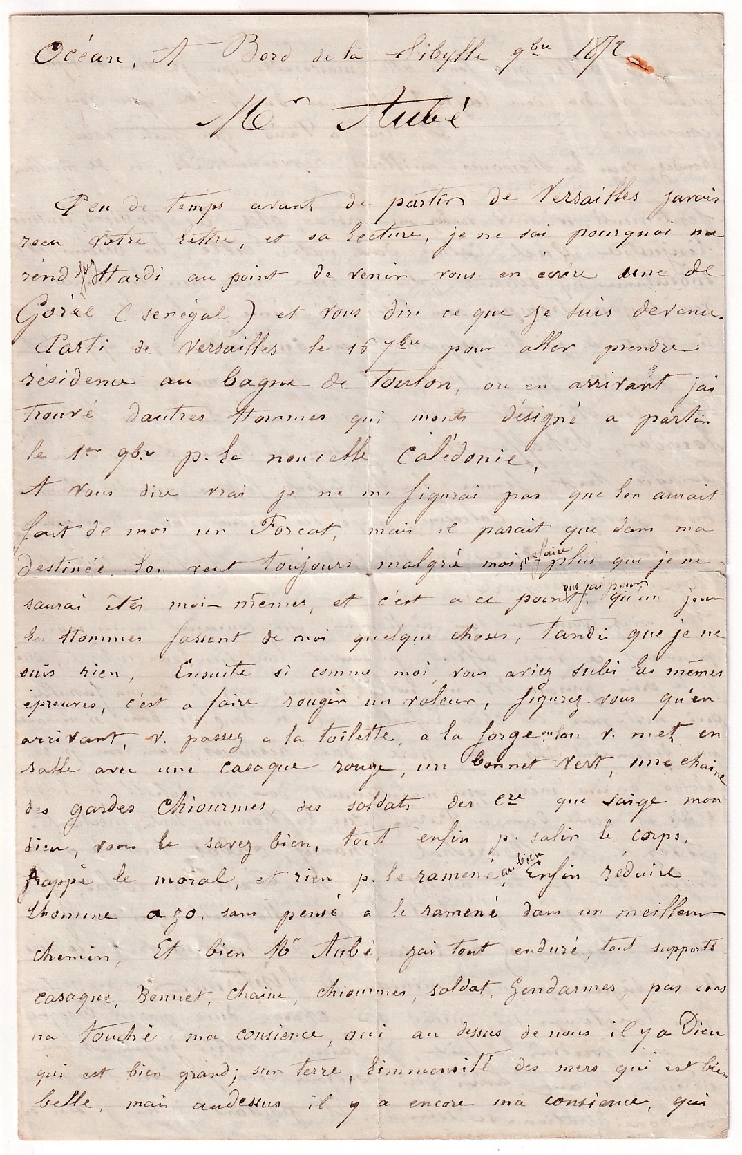2 LETTRE ERITE DE L'ILE DE GOREE SENEGAL 17 NOV 1872 ESCALE DE TRANSPORT D'UN COMMUNARD EN ROUTE POUR LA NOUVELLE CALEDONIE FRAGATE LA SIBYLLE POUR PARIS COMMUNE DE PARIS