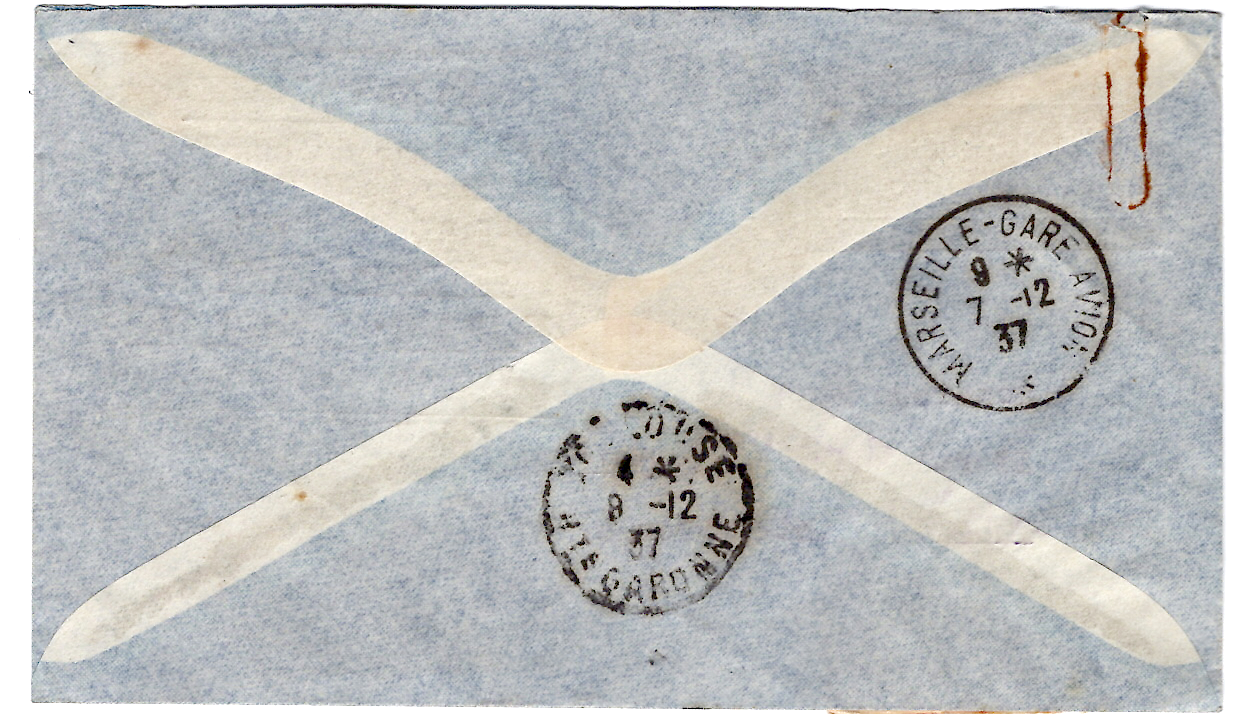 1 SOMALIS 15C 5FR LETTRE REC AVION JAPY DJIBOUTI 1937 ISTRES DJIBOUTI