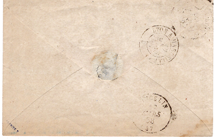 1 N° 12 SEUL ETOILE MUETTE PARIS 16 MARS 1858 POUR GRENOBLE ISERE TAXE MANUSCRIT 25
