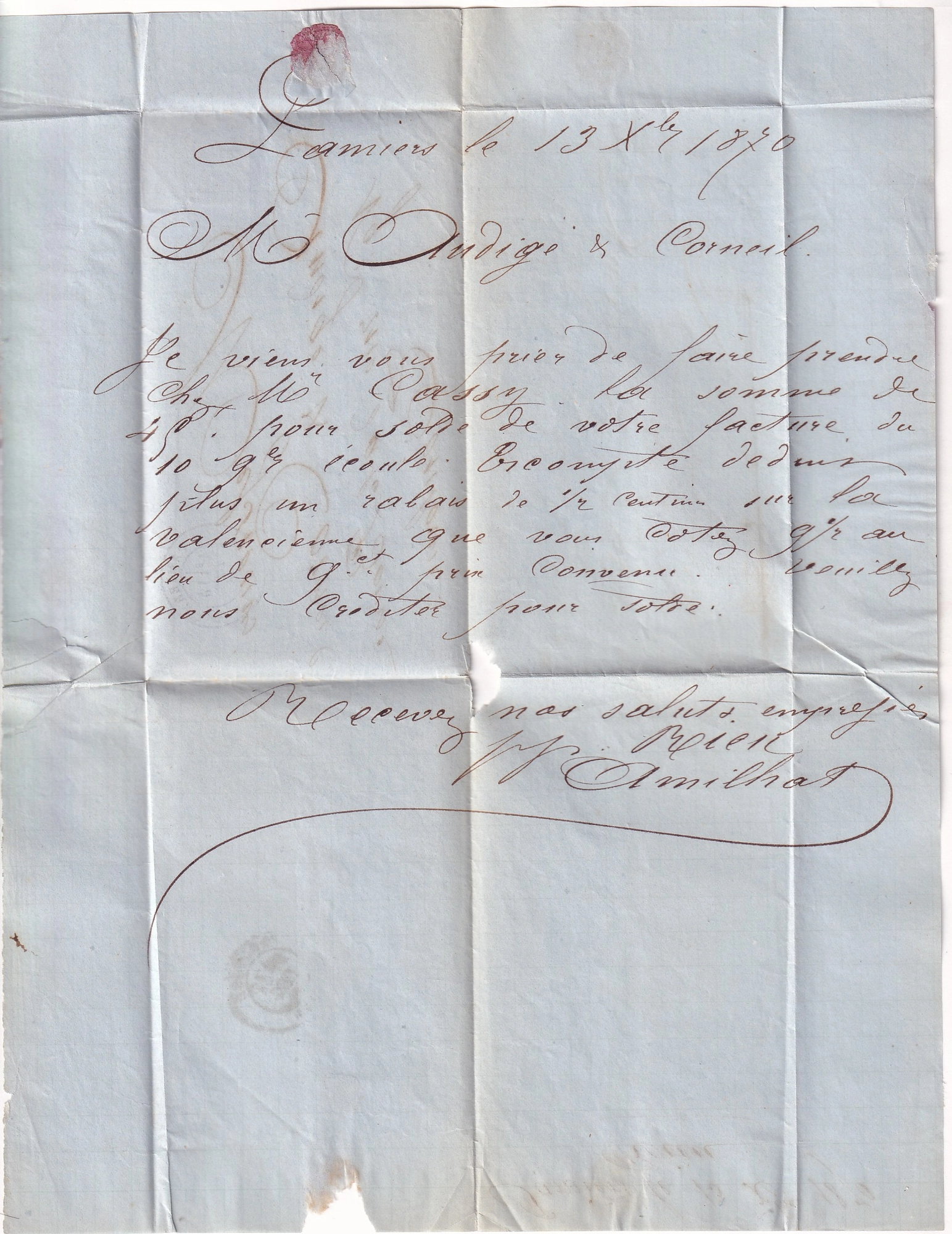 2 N°44 PC DU GC 2777 PAMIERS ARIEGE 14 DEC 1870 POUR TOULOUSE HAUTE GARONNE RARE