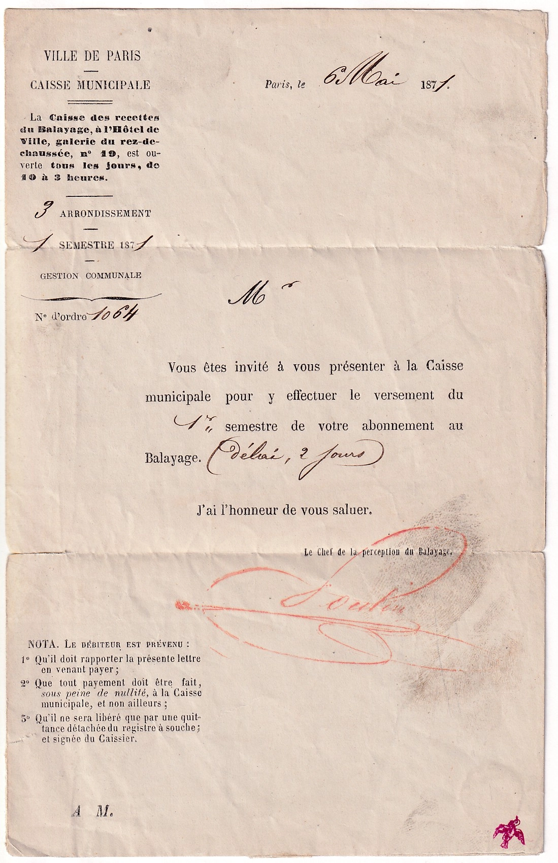 1 COMMUNE DE PARIS VILLE DE PARIS 9 MAI 1871 POUR PARIS