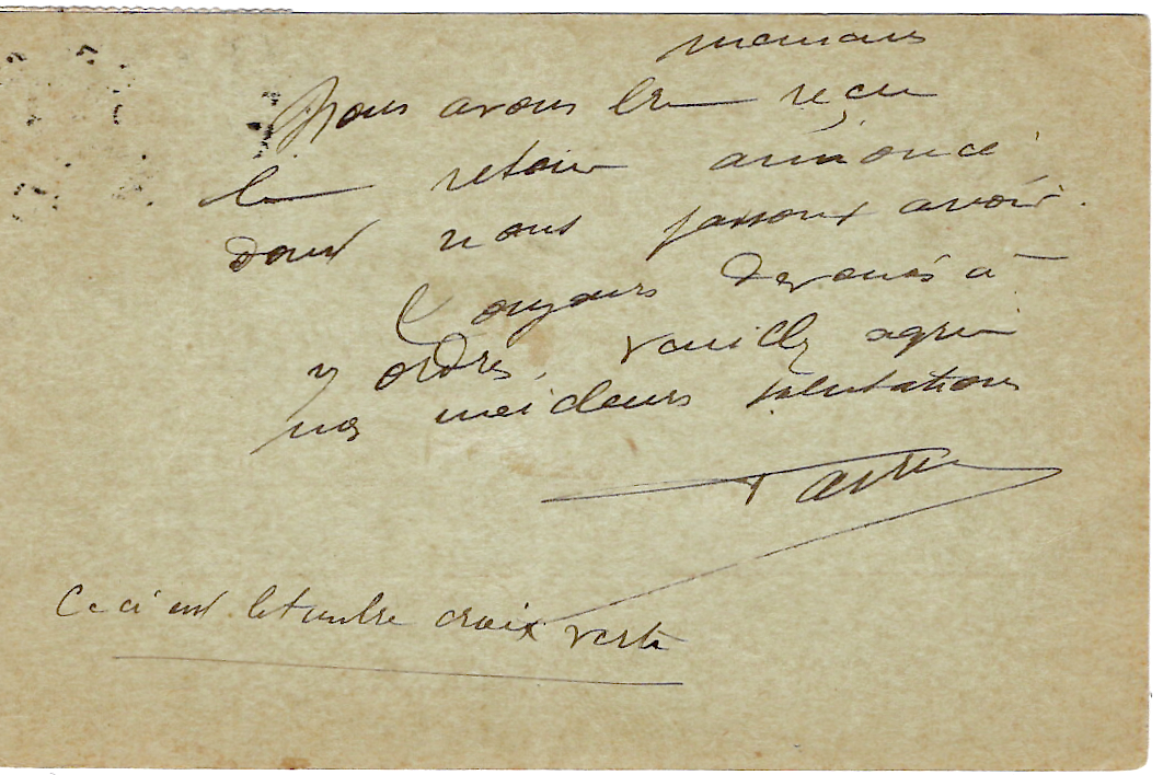 1 ENTIER 10C SEMEUSE CARTE POSTALE DECOUPE PORTE TIMBRE FRANCE BELGIQUE VERSAILLES RP 21.4.1915 POUR SUISSE