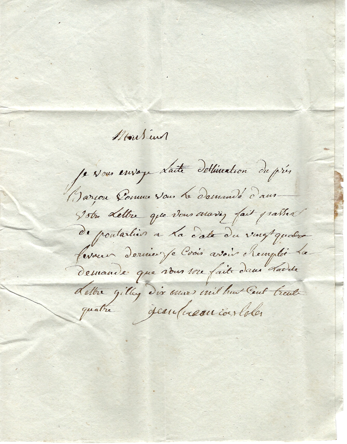 2 DOUBS FLEURON PONTARLIER 1834 LETTRE POUR PONTARLIER TAXE 1 TAMPON + CL