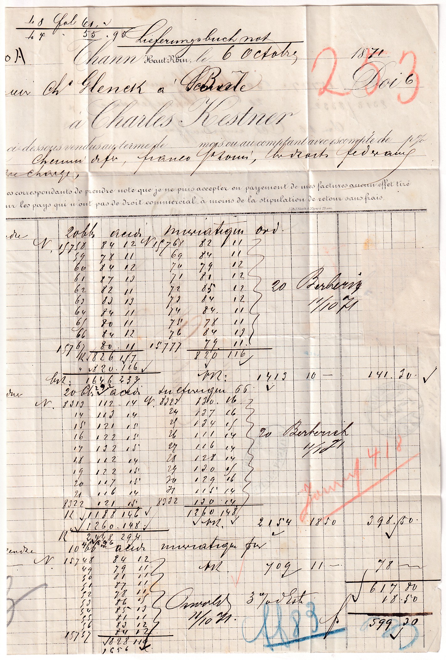 2 ALSACE LORRAINE N°7 THANN HAUT RHIN 7.10.1871 POUR BALE SUISSE