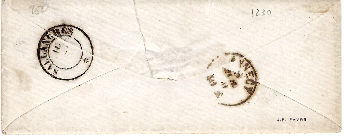1 FRANCE N° 14 CACHET SARDE FAVERGES 8 JUIL 1860 LETTRE SIGNE BAUDOT BRUN + CERTIFICAT DROUOT 18
