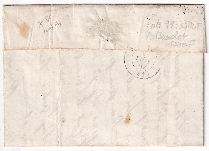 1 N°4 CURSIVE 41 BLESLE HAUTE LOIRE CAD LEMPDES 1ER JANVIER 1852 POUR BRIOUDE